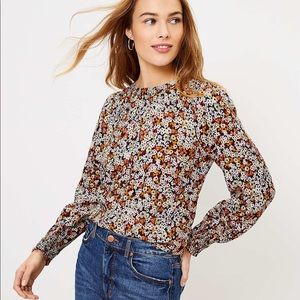LOFT Petite Floral Smocked Cuff Blouse